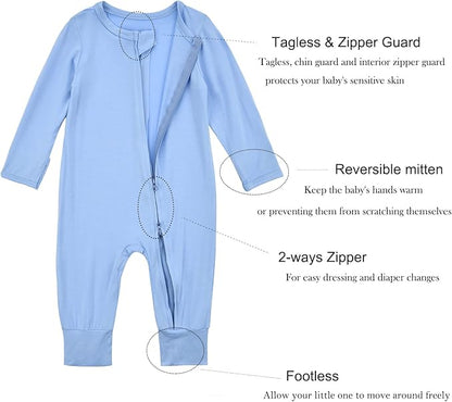 Aablexema Baby Footless Pajamas Zipper with Mitten, Rayon from Bamboo, Infant Long Sleeve Romper Pjs