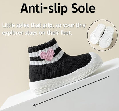 Baby Sock Shoes Toddler Walking Slippers Non-Slip Breathable Stripes Shoes with Soft Rubber Sole for Infant Boys Girls Slip On Sneakers