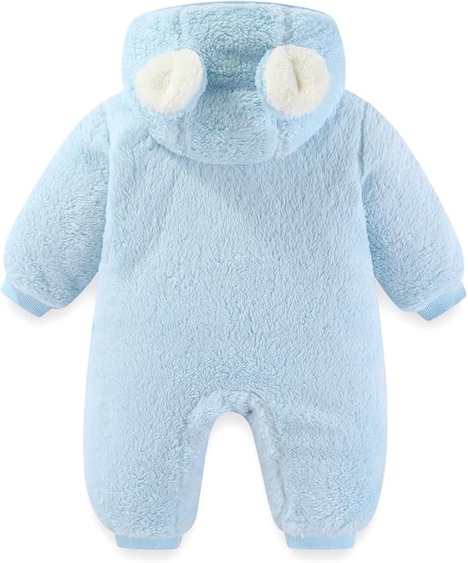 JiAmy Baby Fleece Snowsuit Newborn Hooded Winter Outfits Infant Boys Girls Hooded Zipper Jumpsuit Romper