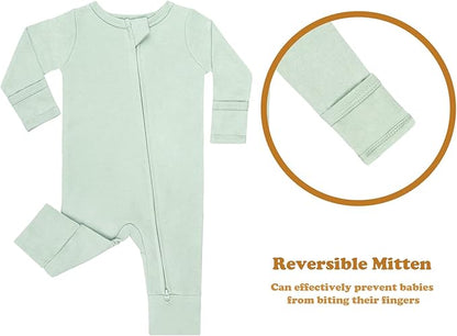 GUISBY Long Sleeve Cotton Pajamas Footless Baby Bodysuits with Zipper and Mittens 3-Pack for Boys Girls