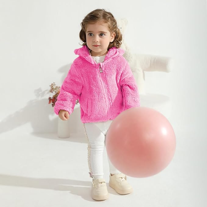 Baby Toddler Boys Girls Fleece Jacket with Hood Zip Up Cute Bear Coats for Infant Boys Girls Fuzzy Jacket with Ear 1-5T