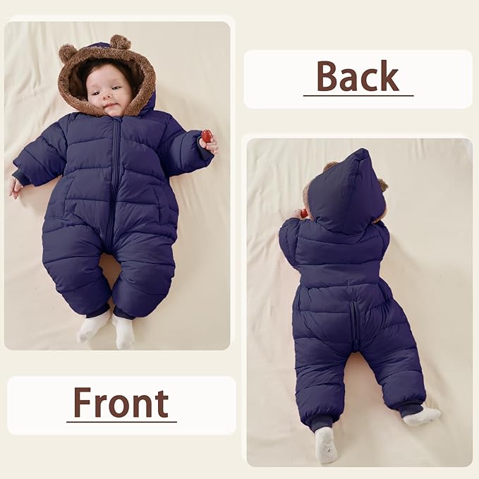 Baby Boys Girls Snowsuit Winter Clothes Suit Hooded Jumpsuit Romper Bear Outfit Infant Warm Coat Outwear Overcoat