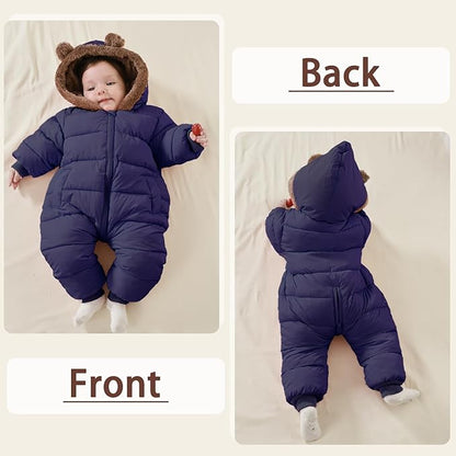Baby Boys Girls Snowsuit Winter Clothes Suit Hooded Jumpsuit Romper Bear Outfit Infant Warm Coat Outwear Overcoat