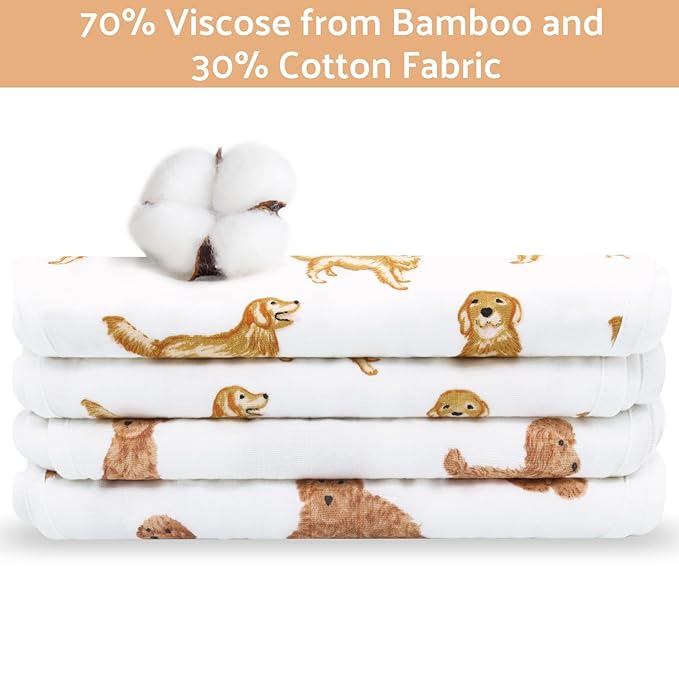 LifeTree Muslin Baby Burp Cloths - 2 Pack 70% Viscose from Bamboo and 30% Cotton Large 22'' by 10'' Absorbent Milk Spit Up Rags - Burping Cloths for Newborn, Girls Boys, GoldenRetriever & PoodleDog
