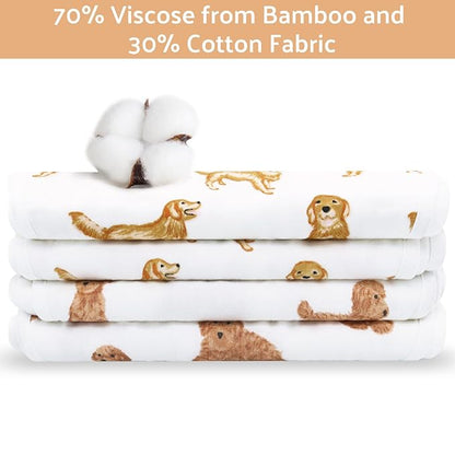 LifeTree Muslin Baby Burp Cloths - 2 Pack 70% Viscose from Bamboo and 30% Cotton Large 22'' by 10'' Absorbent Milk Spit Up Rags - Burping Cloths for Newborn, Girls Boys, GoldenRetriever & PoodleDog