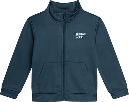 Reebok Baby Boy Pants Set - 3 Piece Tricot Fleece Jogger Pants Short Sleeve T Shirt & Track Jacket for Toddlers & Infants