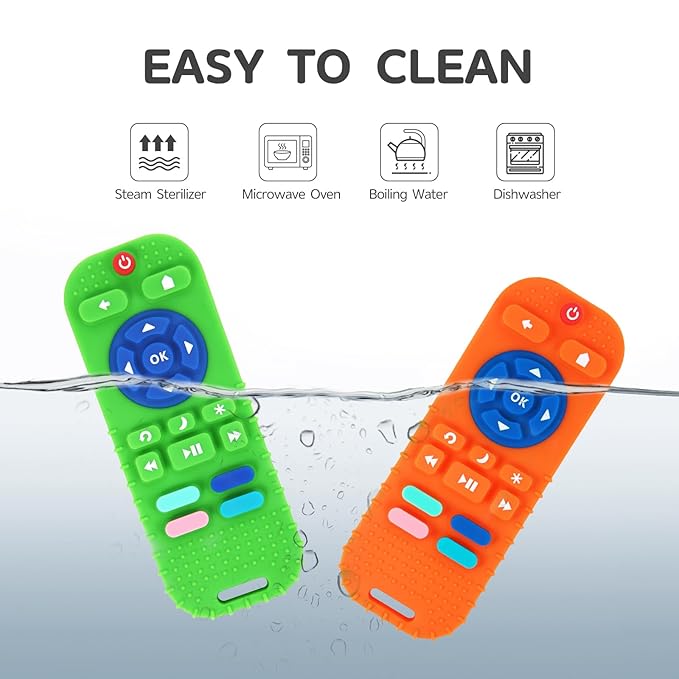 Hooku 2-Pack Silicone Teethers for Babies 0-6 & 6-12 Months, Sensory Chew Toys & Remote Control Toys for Infants & Toddlers