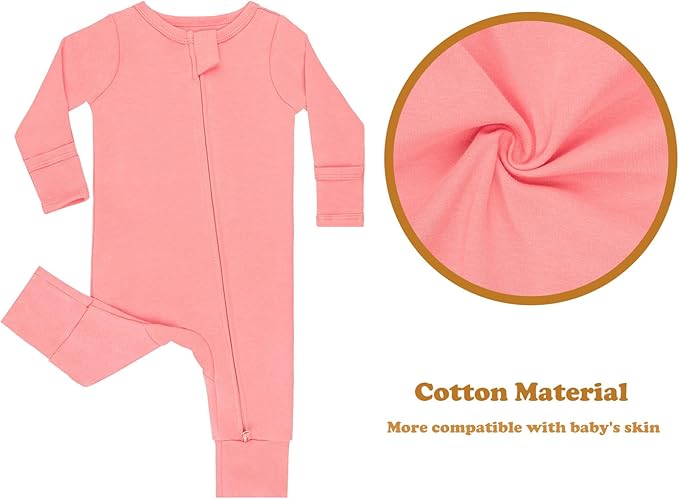 GUISBY Cotton Sleepers Footless Pajamas with Zipper and Mittens Long Sleeve Rompers for Baby