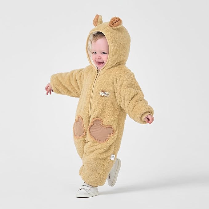 JiAmy Baby Fleece Snowsuit Newborn Hooded Winter Outfits Infant Boys Girls Hooded Zipper Jumpsuit Romper