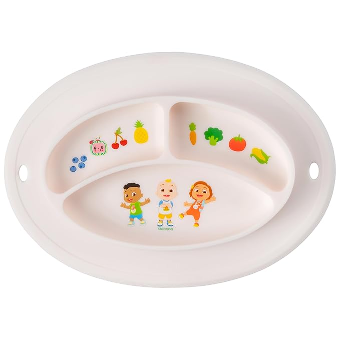CoComelon Silicone Divider Plate - Suction Plates for Toddlers, Babies - BPA-Free- Non Slip Reusable Portable Toddler Plates with Suction, Less Mess - Portion Meal Time - Non Toxic, Dishwasher Safe