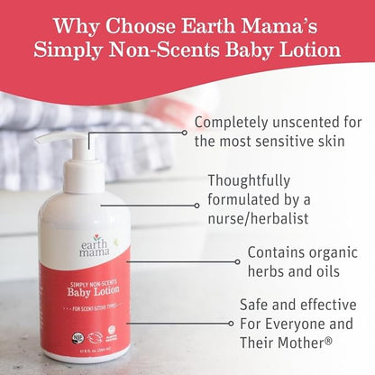 Earth Mama Simply Non-Scents Baby Lotion for Dry Skin, Calendula Cream for Newborn Skin Care, Organic Moisturizer for Children with Aloe Juice, Rooibos, & Shea Butter, Fragrance Free, 8-Fl oz (2-Pk)