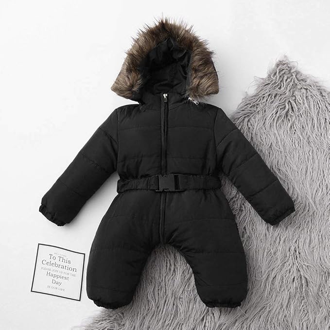 Baby Boys Girls One-Piece Snowsuit Winter Padded Coat Hooded Ski Suit Full Zip Insulated Jacket Jumpsuit Ski Clothes