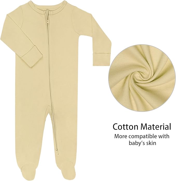 GUISBY Footed Long Sleeve Baby Pajamas with Zipper Cotton Infant Sleepwear