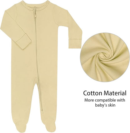 GUISBY Footed Long Sleeve Baby Pajamas with Zipper Cotton Infant Sleepwear