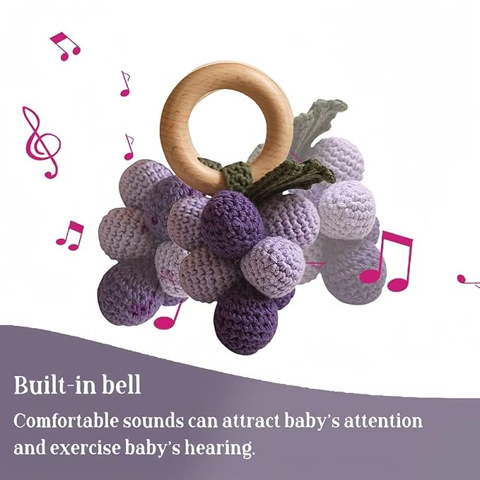 Wooden Baby Rattle Toys Stuffed Crochet Rattle with Teether Ring for Newborn Babies Fruit Wooden Teether Toy Infant Toddler Handcrafted Crochet Rattles Cute Shower Gifts for Boy and Girls