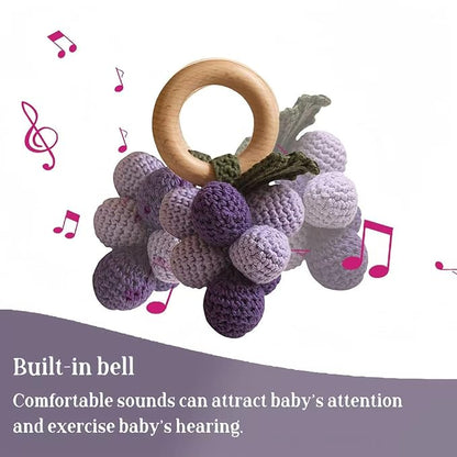 Wooden Baby Rattle Toys Stuffed Crochet Rattle with Teether Ring for Newborn Babies Fruit Wooden Teether Toy Infant Toddler Handcrafted Crochet Rattles Cute Shower Gifts for Boy and Girls