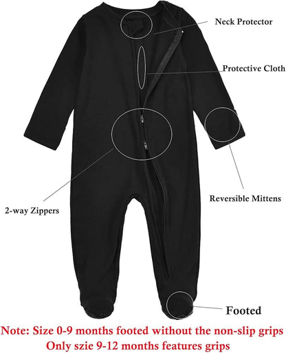 Aablexema Baby Footie Pajamas with Mittens - 3Pcs Infant Footed Sleeper Cotton Sleepwear Outfits