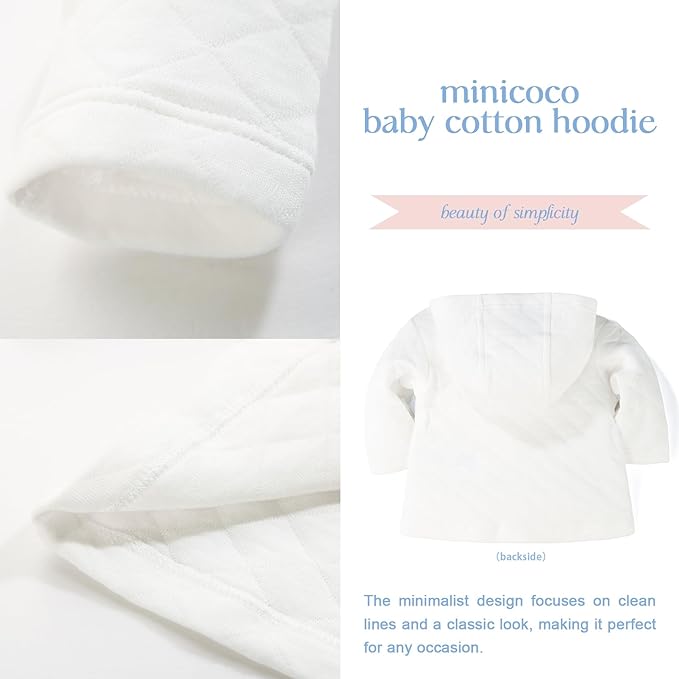 100% Cotton Baby Fall Hoodies Jacket, Comfortable Soft and Warm Baby Spring Jacket,0-24Months Solid-Coloured Coat