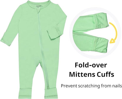 GUISBY Baby Footless Rompers, Rayon Pajamas 2 Way Zipper with Long Sleeve Sleeper
