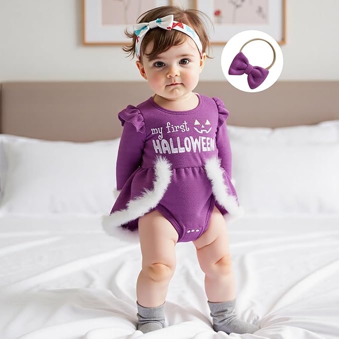 Newborn Infant Baby Girl Christmas Clothes Santa Claus Romper Dress Fur Trim Velvet Jumpsuit Bodysuit Hat Costume