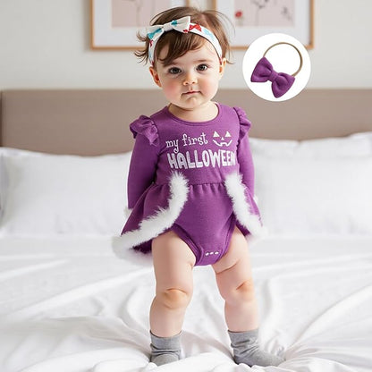 Newborn Infant Baby Girl Christmas Clothes Santa Claus Romper Dress Fur Trim Velvet Jumpsuit Bodysuit Hat Costume