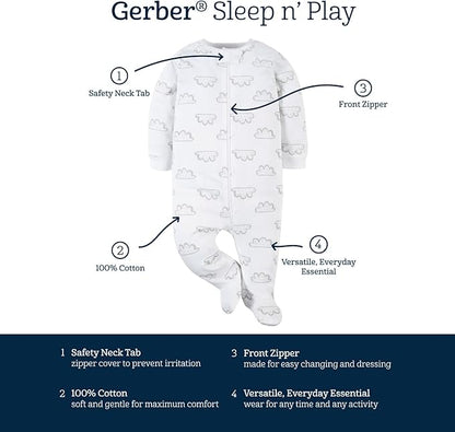 Gerber unisex-baby 4 Pack Sleep 'N Play Footie