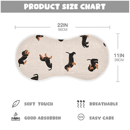 Muslin Baby Burp Cloths Set of 2, Soft Absorbent Cute Dogs Dachshunds Muslin Washcloths, Bibs, Face Towel for Newborn Boys Girls, 22 x 11 Inch