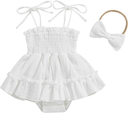 Newborn Baby Girl Bodysuit Sleeveless Halter Frill Romper One-piece Jumpsuit with Headband Summer Clothes Set