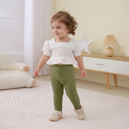 DREAM BUS 5 Pack Toddler Girl Pants Baby Girl Solid Ribbed Pants Toddler Girls Bottoms Leggings Newborn Cotton Jogger