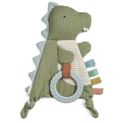 Itzy Ritzy - Bitzy Crinkle Sensory Toy for Babies & Toddlers — Features Crinkle Sound, Soft Braided Teething Toy Ring & Textured Ribbons — Gender Neutral Baby Item for Ages 0 Months & Up, Dinosaur