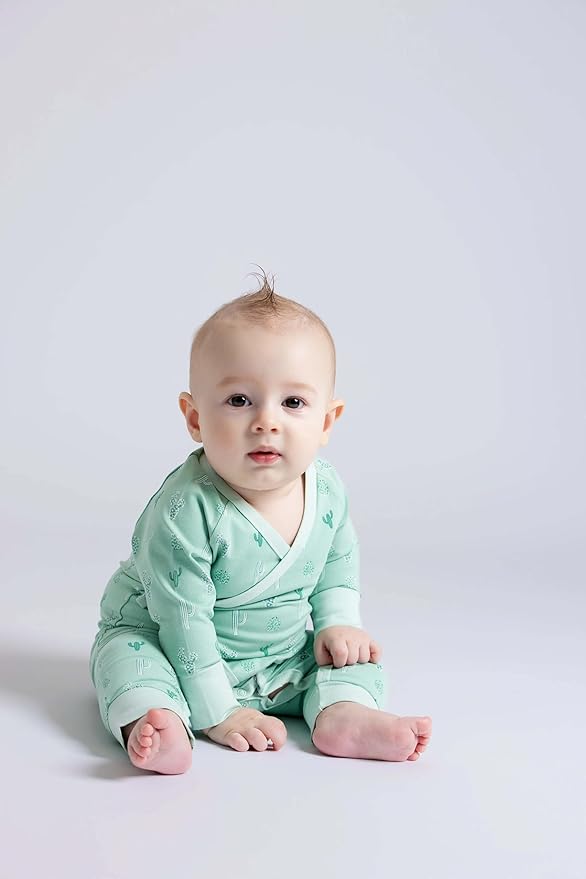 monica + andy Kimono Tie Long Sleeve One Piece, 100% Organic Baby Clothes for Girls & Boys, Preemie, Newborn & Infant