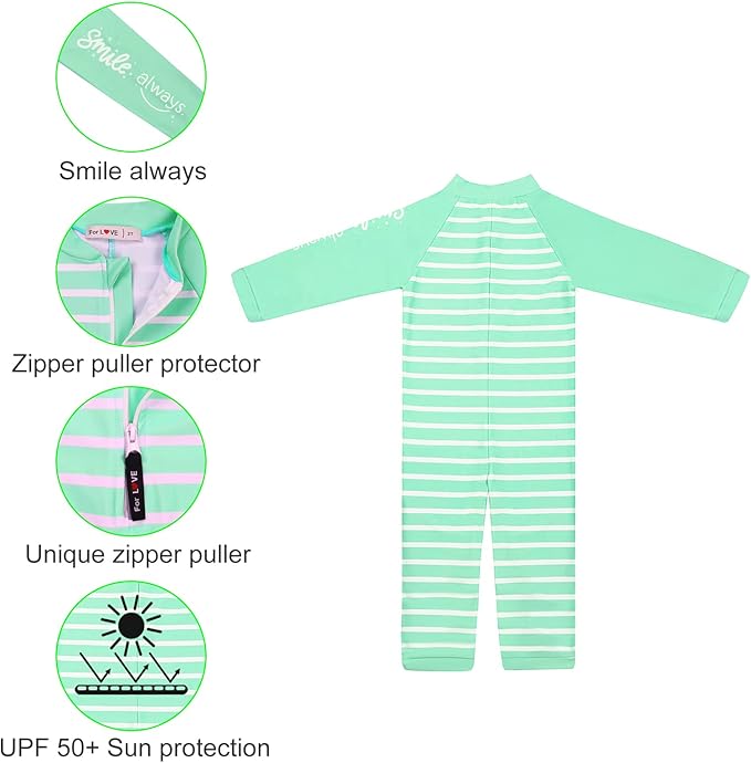 weVSwe Baby Toddler UPF 50+ Sun Protection Rash Guard Long Sleeve Swimsuit with Crotch Zipper