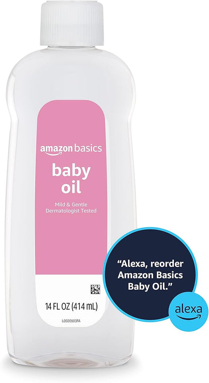 Amazon Basics Baby Oil, Mild & Gentle, Dermatologist Tested, Lightly Scented, 14 Fluid Ounces (Previously Solimo)