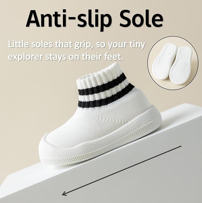 Baby Sock Shoes Toddler Walking Slippers Non-Slip Breathable Stripes Shoes with Soft Rubber Sole for Infant Boys Girls Slip On Sneakers