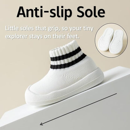 Baby Sock Shoes Toddler Walking Slippers Non-Slip Breathable Stripes Shoes with Soft Rubber Sole for Infant Boys Girls Slip On Sneakers