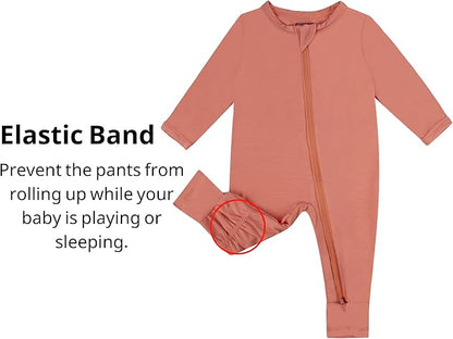 GUISBY Baby Footless Rompers, Rayon Pajamas 2 Way Zipper with Long Sleeve Sleeper