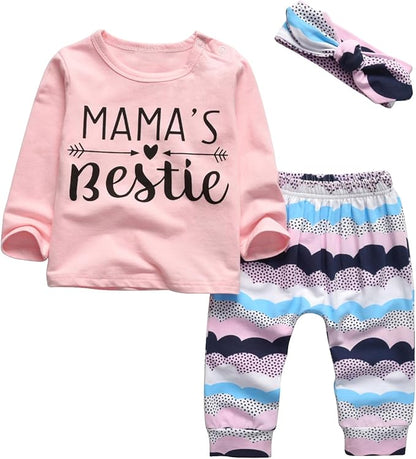 KuKitty 3Pcs Baby Girl Outfits Set Long Sleeve T-Shirt Tops Flowers Pants with Headband