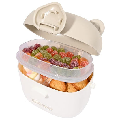 Bebamour Snack Box For Kids & Toddlers 3 Compartment Divided Food Storage Containers Food Storage Containers With Lids&Strap Snack Boxes for Go out,School, and Travel (New Coffee Cow)