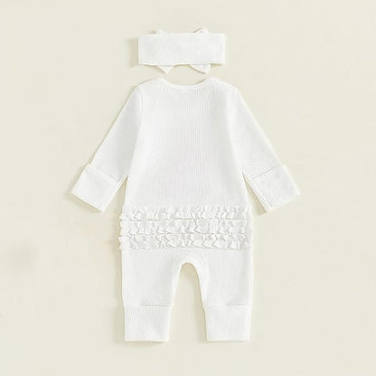 Newborn Baby Girl Clothes Long Sleeve Crew Neck Letter Embroidery One Piece Romper Jumpsuit Infant Fall Winter Outfit