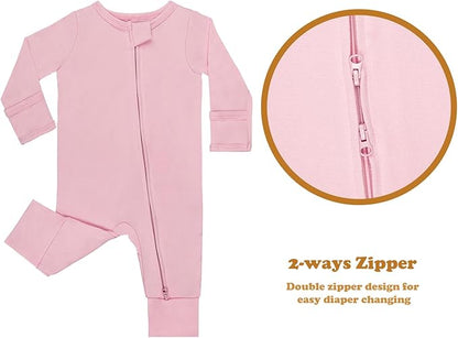 GUISBY Cotton Sleepers Footless Pajamas with Zipper and Mittens Long Sleeve Rompers for Baby