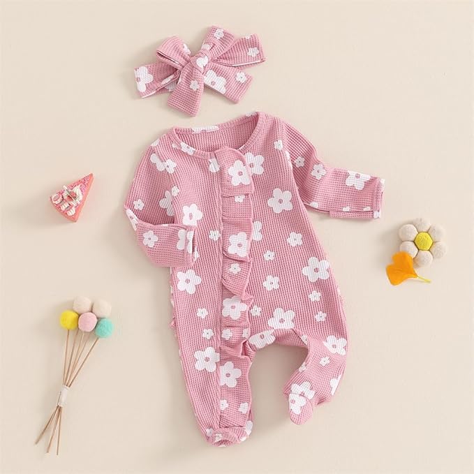 Newborn Baby Girl Fall Winter Outfits Clothes Knit Jumpsuit Ruffle Romper Newborn Coming Home Outfit for Baby Girl