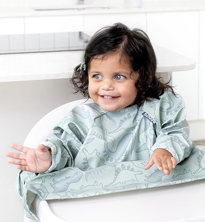 BIBaDO - Long Sleeve Baby Bibs - Babies & Toddlers 6-36 Months - Coverall Baby Led Weaning Bib - Easy Wipe, Soft & Waterproof
