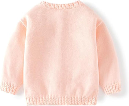 Toddler Baby Girls Cotton Knit Jacquard Sweater Cardigan, Crew Neck Spring Coat Sweater Long Sleeve Clothes Warm Tops