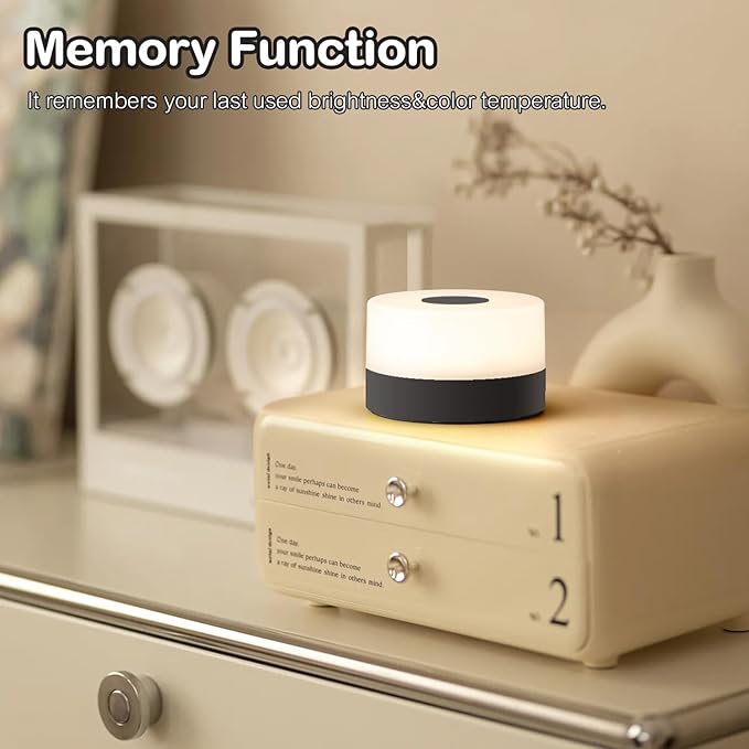 JUSHENG Nursery Night Light for Baby, Battery Powered LED Portable Light Dimmable Touch Night Light with 3CCT Function, Bedside Lamp for Breastfeeding, Newborn, Black, CG0025BK