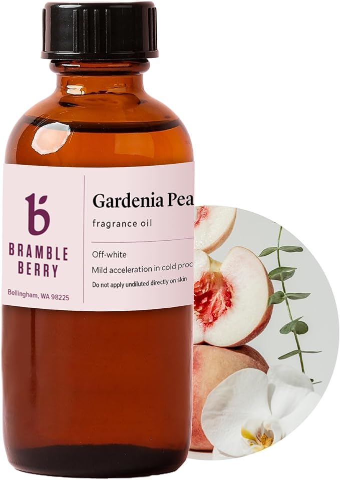 Bramble Berry Gardenia Peach Fragrance Oil 2 oz | Sweet Floral & Fruity Scent with Citrus, Rose & Musk for Soap Making, Bath Bombs, Candles & Lotion | Skin Safe, Vegan, Paraben & Phthalate Free