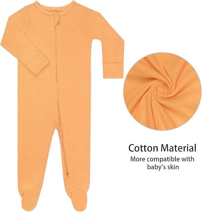 GUISBY Footed Long Sleeve Baby Pajamas with Zipper Cotton Infant Sleepwear