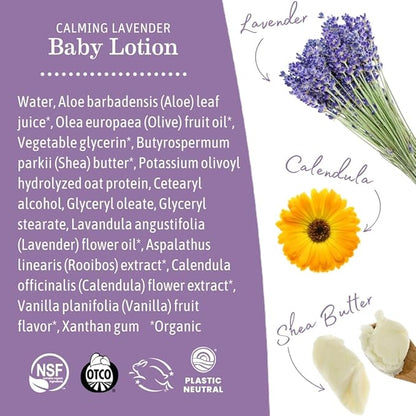 Earth Mama Calming Lavender Baby Lotion for Dry Skin, Calendula Cream for Newborn Skin Care, Organic Moisturizer for Children with Aloe Juice, Rooibos, & Shea Butter, Lavender Lotion, 8 Fl Oz