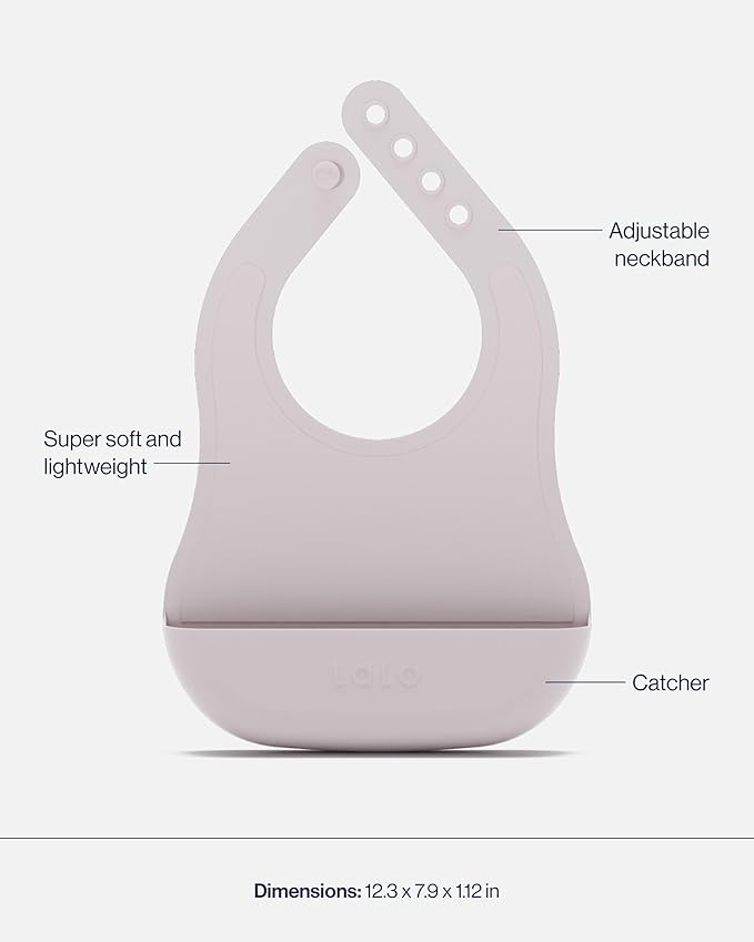 Lalo First Bites Silicone Baby Feeding Set - Baby Led Weaning Supplies - Non-Toxic Silicone - Includes 1 Bib, 2 Spoons, Training Cup, Suction Plate and Bowl - 6 Pieces - Lavender