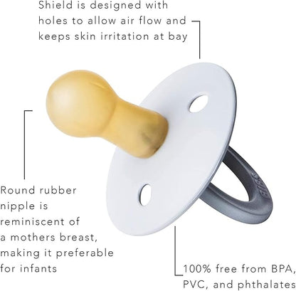 Bibs Colour Pacifier 2-Pack | BPA Free Soother, Round Nipple. Natural Rubber Latex,