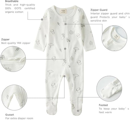 Owlivia Organic Cotton Baby Pajamas, Boys Girls Zip Front Sleep 'N Play Pjs, Footed Sleeper, Long Sleeve